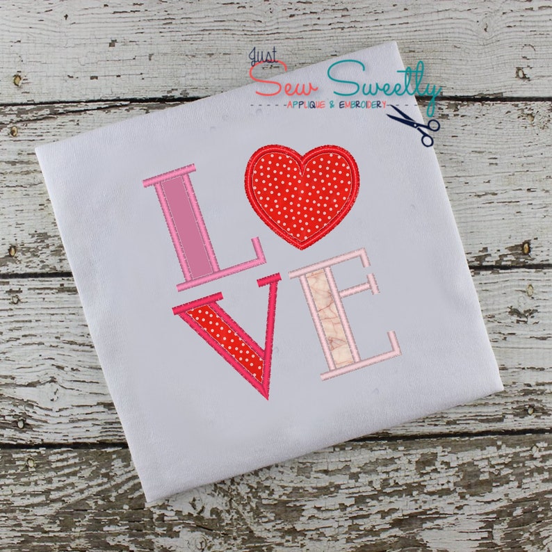 Love Valentine’s Day Heart Applique Design Embroidery - Etsy