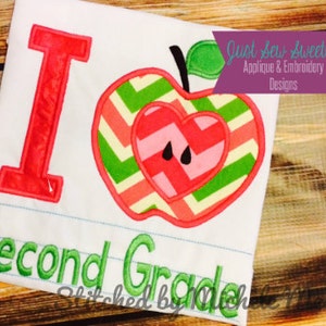 I Love Second Grade Back to School Applique:  Machine Embroidery Applique Design 2nd Grade
