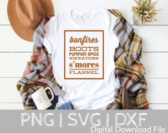 Bonfires Boots Pumpkin Spice Sweaters SVG | fall SVG | Shirt SVG | shirt Quote | autumn Quote | svg | dxf | png | cut file | printable quote