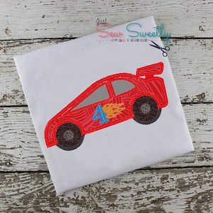 4TH Birthday Race Car Applique Design - Embroidery Machine Pattern - Wheels Cars Hot FOURTH Birthday