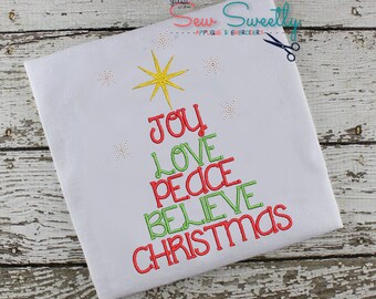 Christmas Tree Subway Art Applique Design - Embroidery Machine Pattern - Joy Love Peace Believe