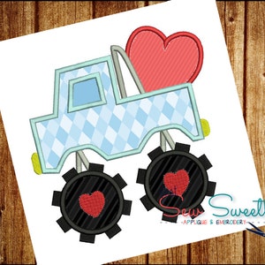 Saint-Valentin Monster Truck Applique Design - broderie Machine motifs - camionnette