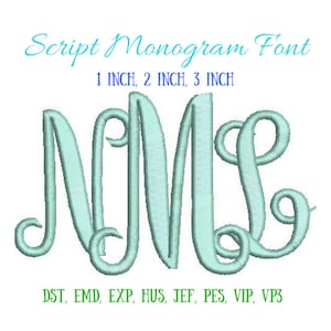 Script Monogram Embroidery Font - 1 inch, 2 inch, 3 inch