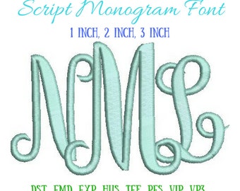 Script Monogram Embroidery Font - 1 inch, 2 inch, 3 inch