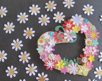 Lot of 50 small 3D daisy upcycled paper flower stickers