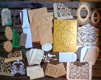 40+ pieces Destash Pay-it-forward Handmade die cut, embossed tags,  journal cardmaking just PAY FOR SHIPPING & listing