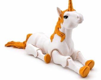 Figura articulada de unicornio impresa en 3D / Coleccionable de fantasía del reino místico, Bestia Aurion articulada
