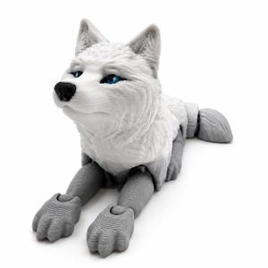 Articulated Wolf Figure – Luna Forest Guardian, 3D printed Wolf | Earth Realm Collectible | Collectible Holographic Sticker