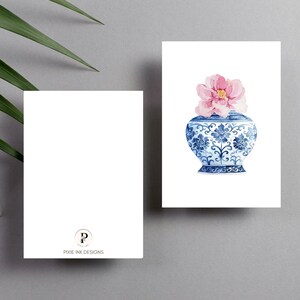 Cartão de felicitações em branco Chinoiserie Peony | Cartão digital | DOWNLOAD INSTANTÂNEO