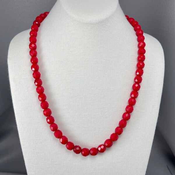 Red Glass Bead Necklace Etsy