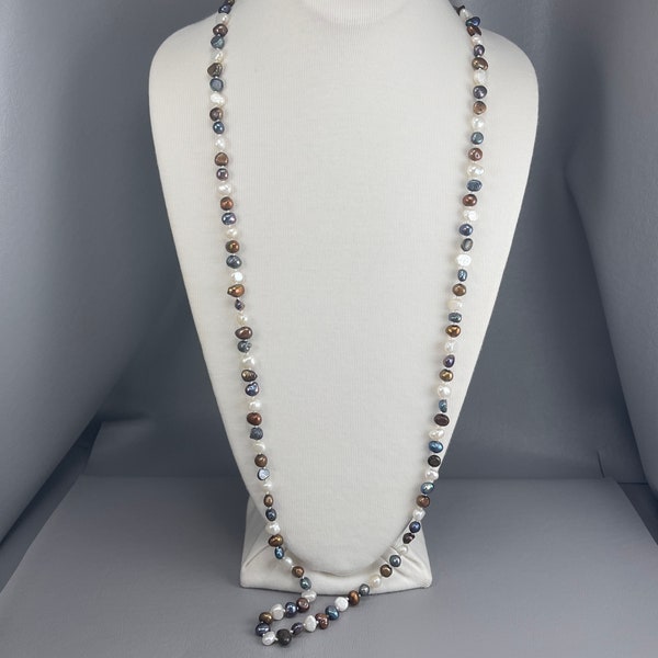 Multicolor Hand-Knotted Freshwater Pearl Necklace-40 Inches Long. Please Read Description. Free shipping.