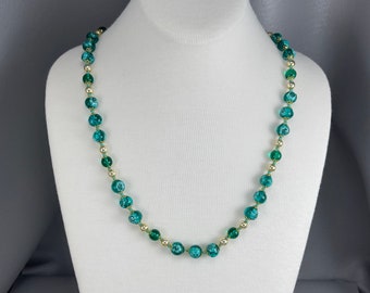 Green Millefiori Murano Glass Bead Necklace-24 Inches Long. Free shipping.