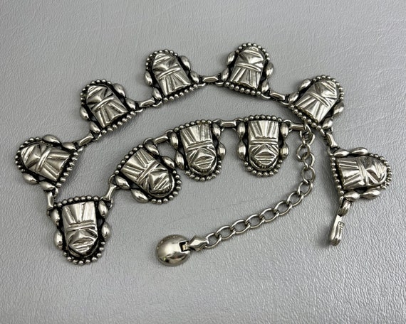 Vintage Silver-Tone Faux-Mexican Mask Necklace-16… - image 5