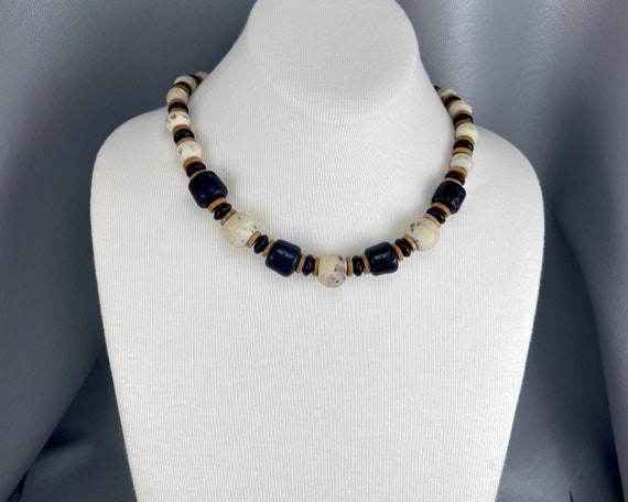 Art Deco Handmade Ceramic Bead Necklace-18 Inches… - image 1