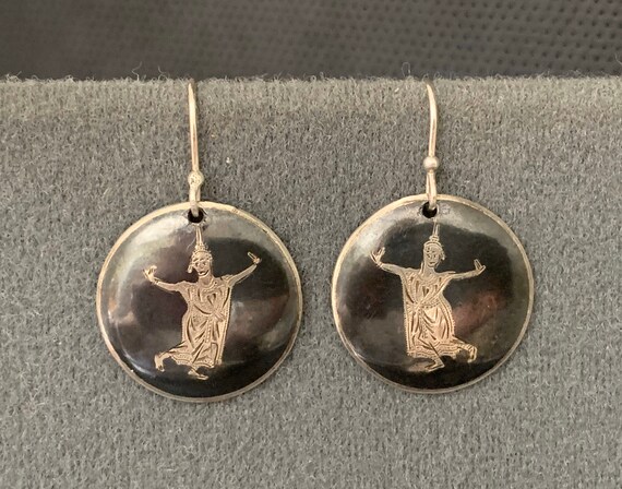 Siam Sterling Silver Niello Thai Dancers Pierced E