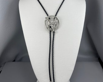 Vintage Western Saddle and Lasso Silver-Tone Bolo Tie-36 Inches Long. Free shipping.