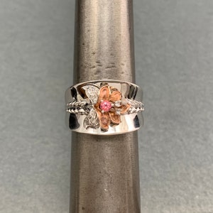 Sterling Silver and Gold-Plated Flower Ring with Pink and Clear Stones-Size 10. Free shipping.