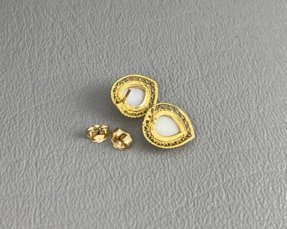14 Karat Gold and White Opal Heart Post Pierced E… - image 2