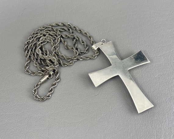 Heavy Sterling Silver and Gemstone Cross Pendant,… - image 5
