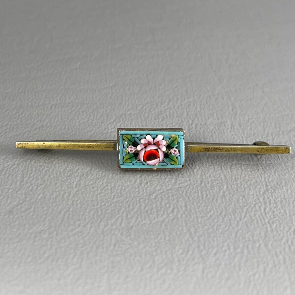 Antique Italian Micromosaic Bar Brooch, with C Clasp-2 1/2 Long. Free shipping.