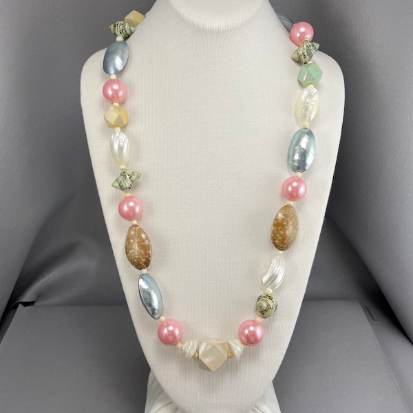 Les Bernard Mother-of-Pearl, Sea Shell, and Faux-Pearl Necklace-36 Inches Long. Free shipping.