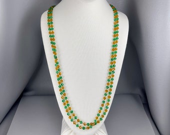 Antique Green and Yellow Glass Bead Flapper Necklace-64 Inches Long. Please Read Description. Free shipping.