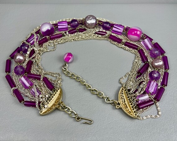 Vintage 1950s Purple and Silver-Plated Chain Neck… - image 4