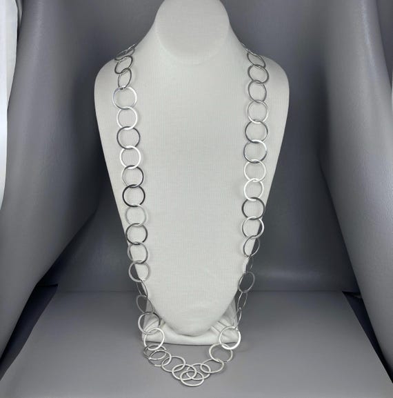 Solid Silver Handmade Circle Link Necklace-40 Inc… - image 1