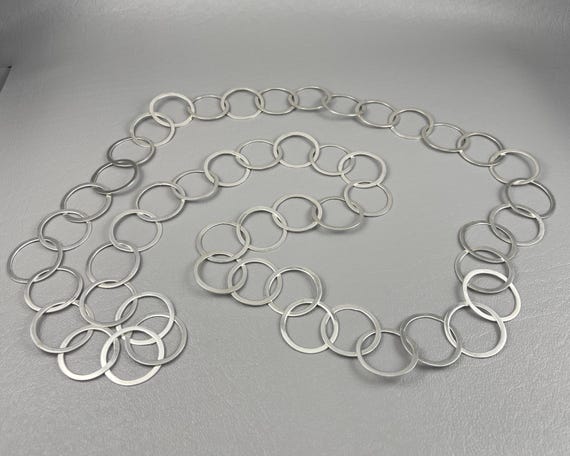 Solid Silver Handmade Circle Link Necklace-40 Inc… - image 4