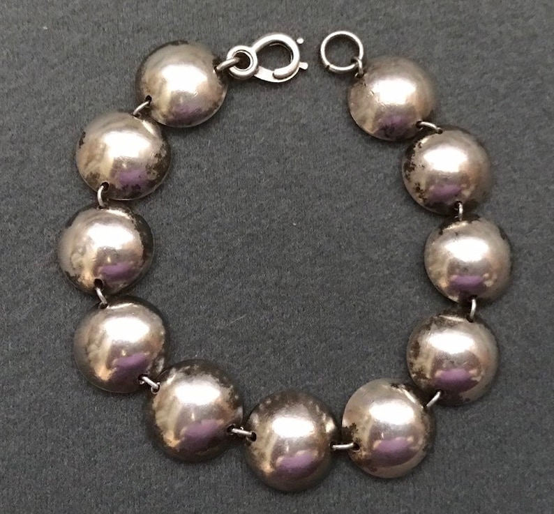 Old Sterling Silver Handmade Silver Dome Link Bracelet Free shipping.