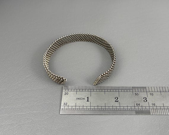 Handmade Woven Solid Silver Flexible Cuff Bracele… - image 4