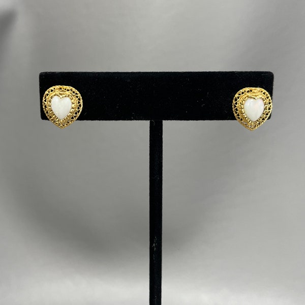 14 Karat Gold and White Opal Heart Post Pierced Earrings-1/2 Inches Long. Please Read Description. Free shipping.