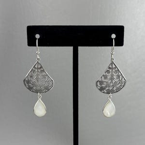 Sterling Silver and Mother-of-Pearl Pierced Earrings-2 1/4 Inches Long. Free shipping.