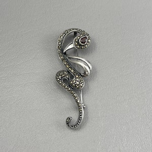 Sterling Silver, Garnet, and Marcasite Bird Brooch-2 3/4 Inches Ling. Free shipping.