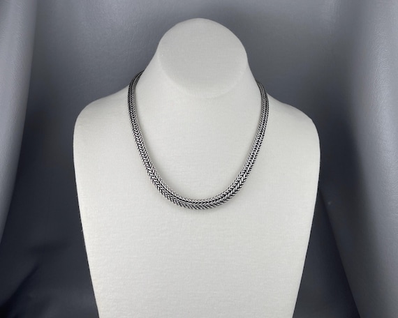 Heavy Solid Silver Graduated Foxtail Chain Neckla… - image 1