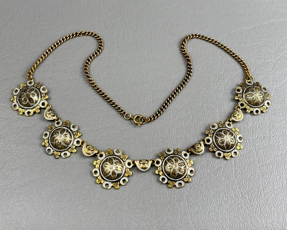 Vintage Faux Damascene Necklace-16 Inches Long. F… - image 4