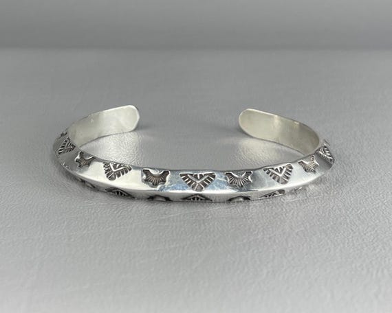 Native American Heavy Solid Silver Cuff Bracelet-… - image 1
