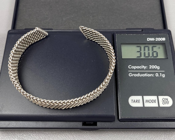 Handmade Woven Solid Silver Flexible Cuff Bracele… - image 6