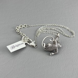 Peut inclure: Un collier argent&eacute; avec un pendentif en forme de lapin d&eacute;taill&eacute; et textur&eacute;, enroul&eacute; dans un cadre circulaire. La cha&icirc;ne est accompagn&eacute;e d'une &eacute;tiquette avec l'inscription "Brighton."