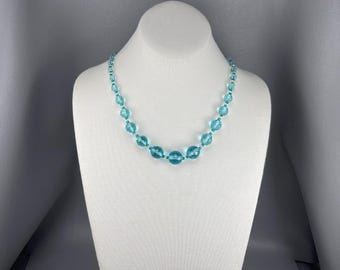 Antique Blue Faceted Glass Bead Necklace, with New Silk Beading Cord-20 Inches Long. Free shipping.