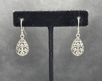 Sterling Silver Filigree Pierced Earrings-1 1/8 Inches. Free shipping.