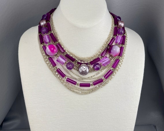 Vintage 1950s Purple and Silver-Plated Chain Neck… - image 1