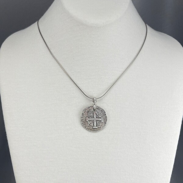 Silver Atocha 8 Reales Coin Pendant, on 18 Inch Sterling Silver Chain. Please Read Description. Free shipping.