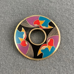 Laurel Burch “ Birds of Santorini” Enameled Brooch-1 3/4 Inches Across. Free shipping.