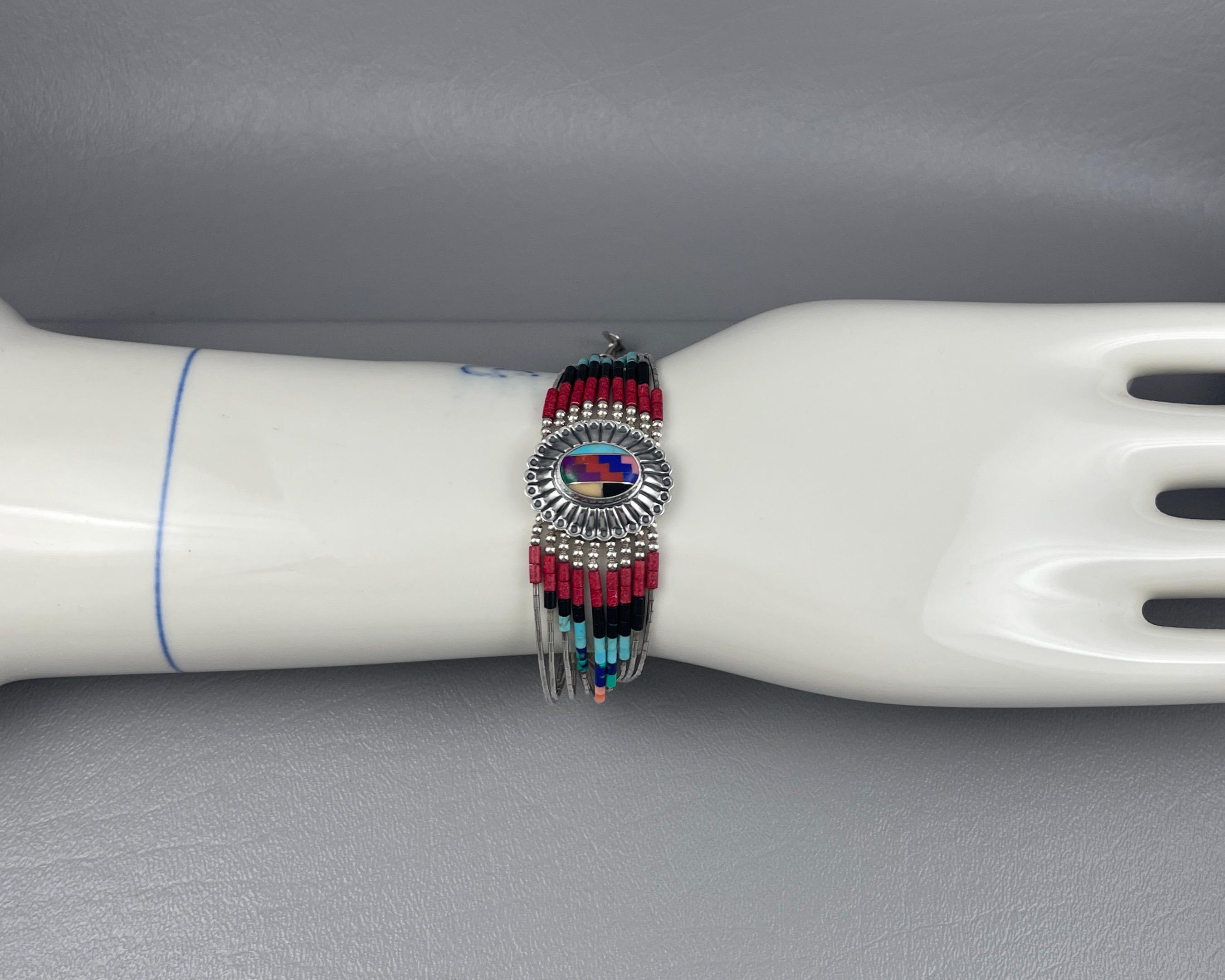 Zuni Style Vintage Bracelet Bangle With Colorful Stone
