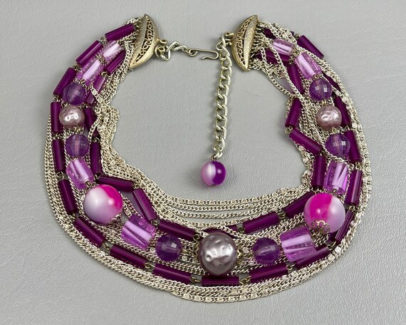 Vintage 1950s Purple and Silver-Plated Chain Neck… - image 2