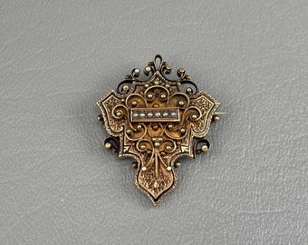 Broche victorienne en or 10 carats et perles de rocaille - 3/8 po. de long. Livraison gratuite.