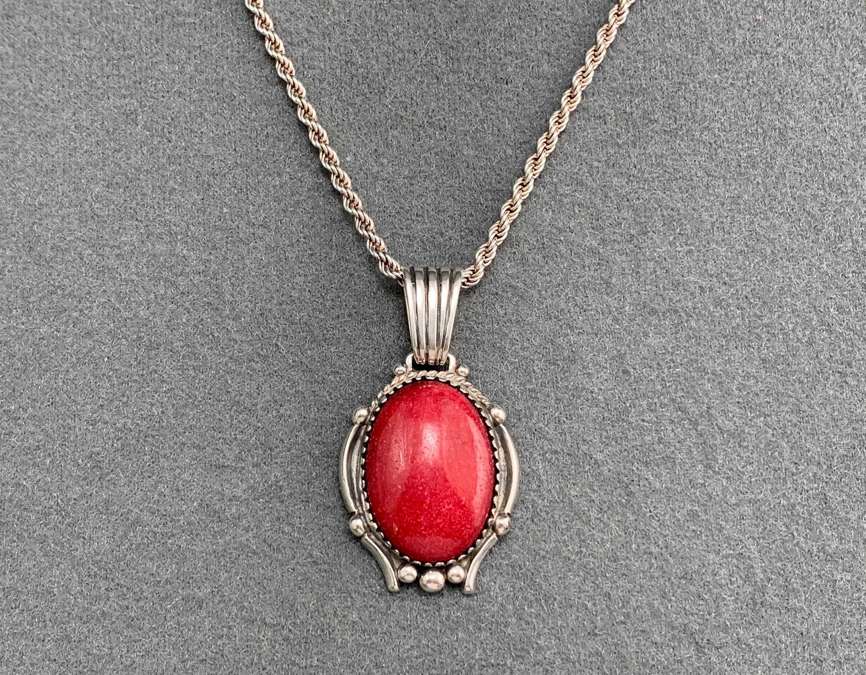 Sterling Silver Necklace With Red Stone Pendant-1 3/4 Inch - Etsy UK