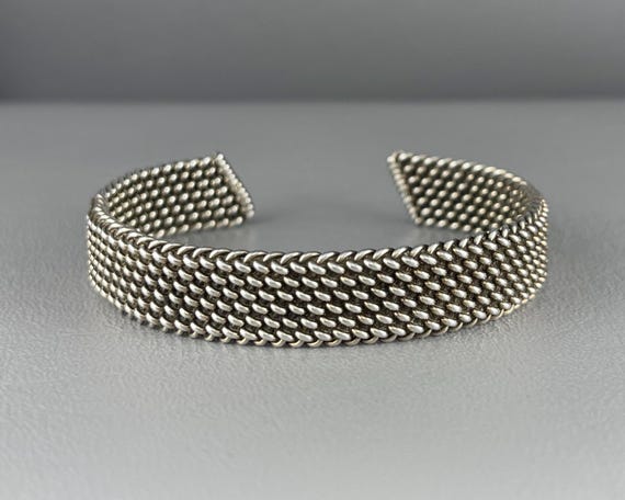 Handmade Woven Solid Silver Flexible Cuff Bracele… - image 1