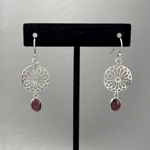 Sterling Silver and Garnet Pierced Earrings-1 3/4 Inches . Free shipping.